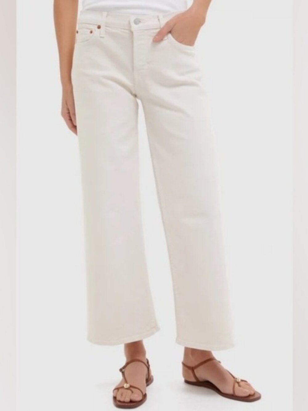 RE/DONE Mid Rise Wide Leg Crop Jeans in Vintage White Size 29